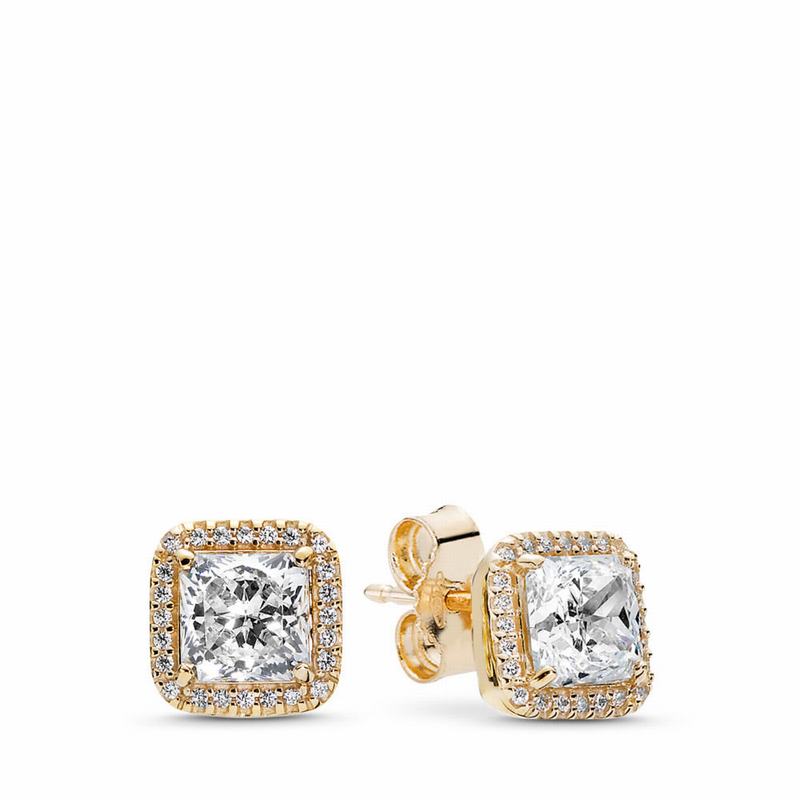 Pandora Timeless Elegance Stud Earrings - Yellow Gold 14 K/Cubic Zirconia - Canada | MR6252OX